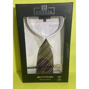 FOGGIA men's dress shirt, gray with silk tie, 17 34/35 NEW